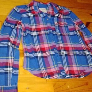 Abercrombie & Fitch Women's Plaid Shirt in Blue, Red, and Purple